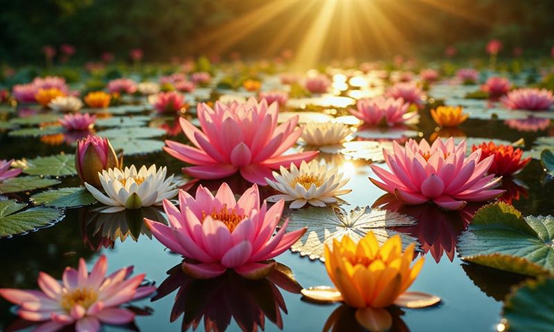 Lotus Flowers Float Gently on Still Water Lotus Flowers Float Gently on Still Water